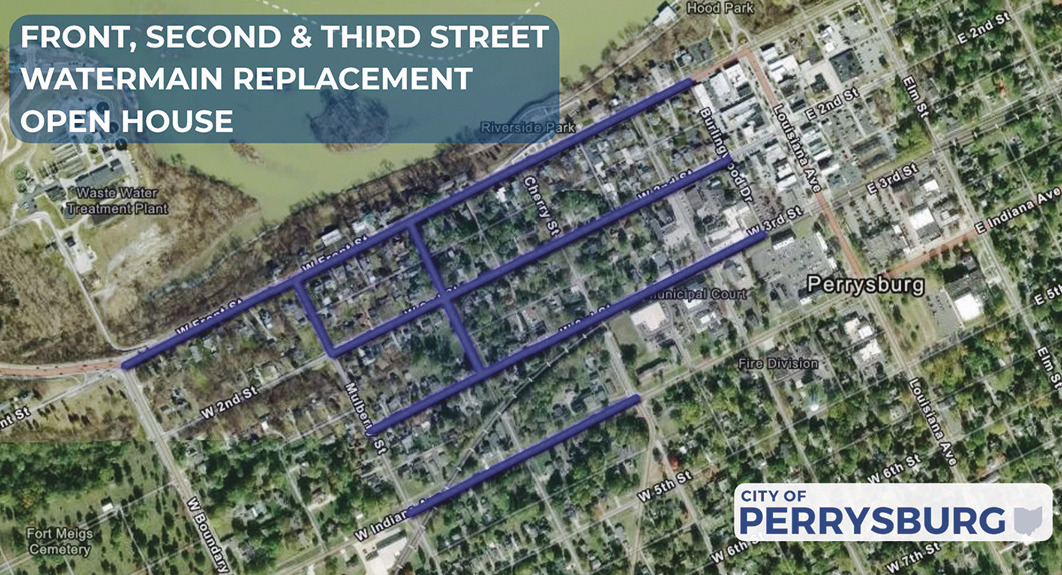 The blue lines represent the waterline locations that will be replaced during the watermain replacement project.