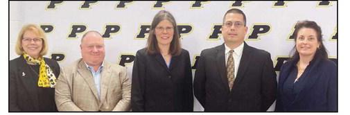 From left, Perrysburg Board of Education members Sue Larimer, Vice President Eric Benington, President Susan Rowland Miller, Chris Anderson and Laura Meinke.