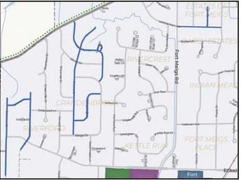 Roads included in the project are marked in blue. Picture courtesy of perrysburgoh.gov.