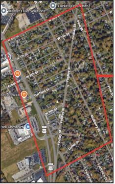 A map showing the Columbia Gas project site for the Mulberry Gas Main Accelerated Main Replacement Program (AMRP).