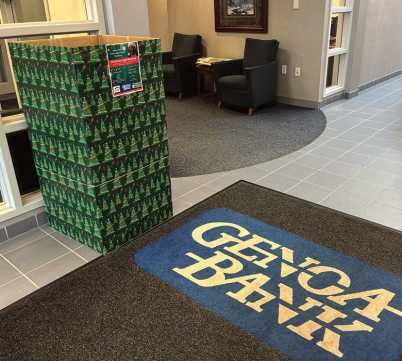 A drop-off box for lights in a Genoa Bank lobby.