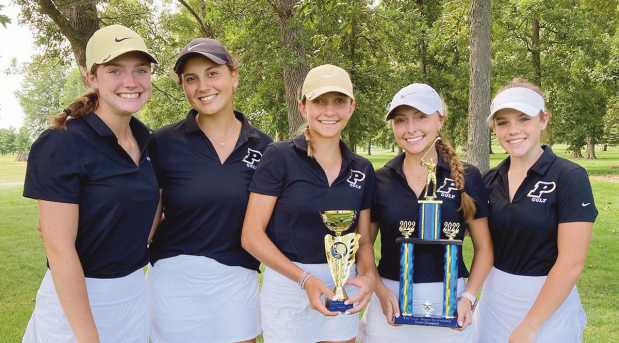 The Yellow Jackets girls golf team after winning the Findlay Invitational. Pictured, from left, are: Olivia Eisaman, Paige Feldkamp, Sydney Deal, Ariyah Ellis and Lilly Pafford.