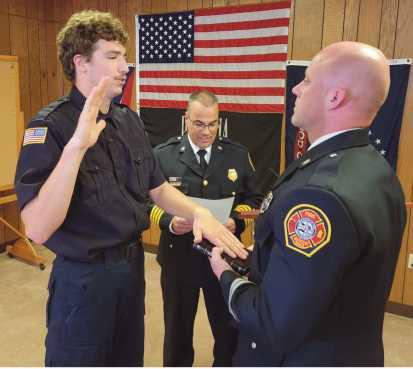 From left: New part-time hire Firefighter/EMT Caleb Tobias, Deputy Fire Chief Jim Rodriguez and Captain Michael Hampton III.