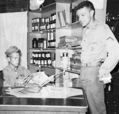 “I’m making the world safe for democracy, dusting off supplies,” said Beck, at right in above photo, laughing. Photo taken in Norfolk, Virginia, in 1955. Below, “When I went into the Marines, I was 120 pounds, when I got out I was 160. That’s what the Marines do,” he said.