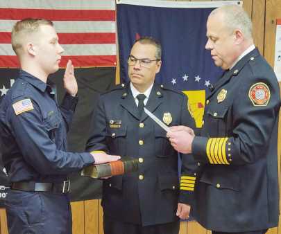 From left, firefighter and EMT Jacob Rands, Deputy Fire Chief James Rodriguez and Fire Chief Tom Brice.