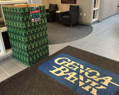 A drop-off box for lights in a Genoa Bank lobby.