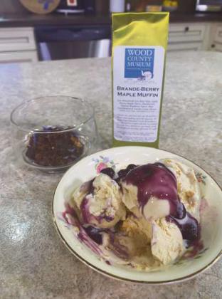 Tea-infused ice cream made with brande-berry maple muffin tea.