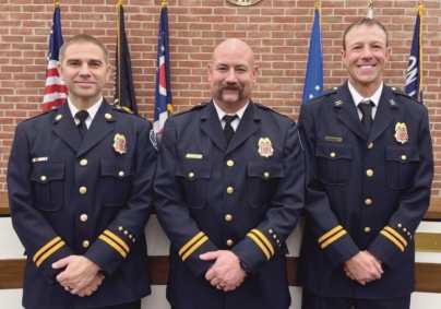From left: Newly appointed Fire Captains Al Bagdonas, Justin Lynch and Jason Kessler.