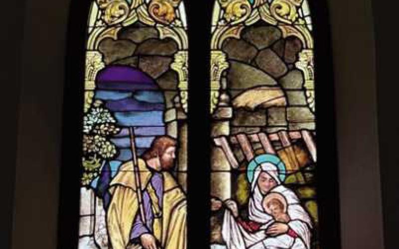 One of Zoar’s seven stained-glass windows that will be featured at the upcoming hymn festival.