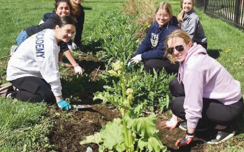 High school volunteers are hard at work on the new Aurora Project Community Garden.
