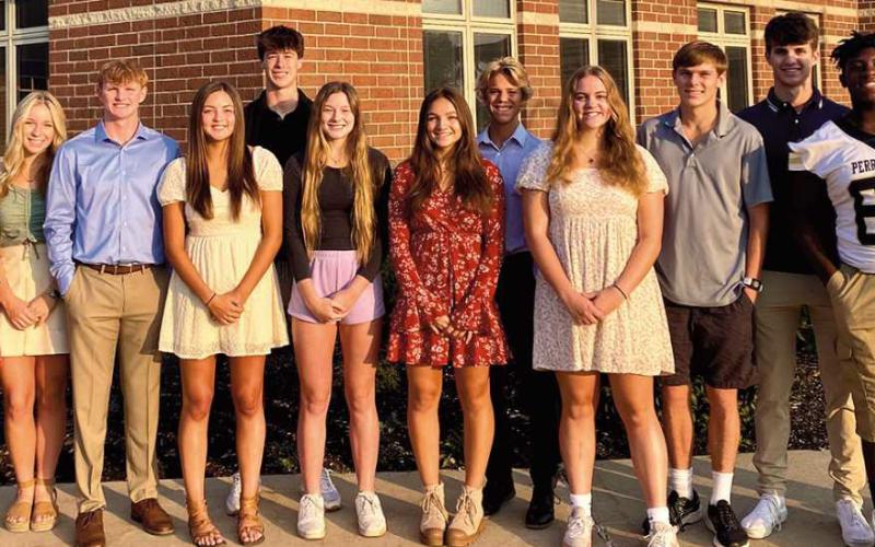 Left to right: Isabella Conrad, freshman; Sylvia Pennese, sophomore; Calleigh Dunphy, junior; Nick Hartzell, senior; Maci Maxwell, senior; Avery Hunt, senior; Danielle Cleavenger, senior; Shea Vaquera, senior; Trevor Pollock, senior; Nora Davis, senior; Andrew Beeks, senior; Joe Dynda, junior; Eric Bush Jr., sophomore, and Caleb Livingston, freshman.