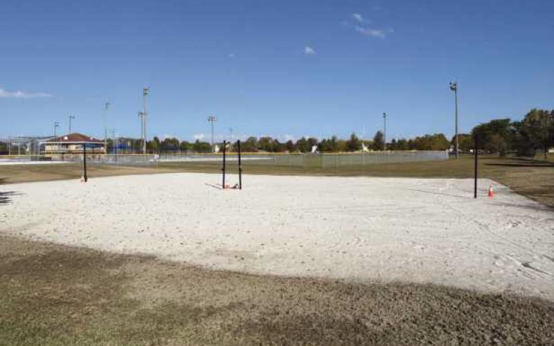 The newly completed volleyball courts at Rivercrest Park. Nets were installed on the day of the ribbon cutting ceremony.