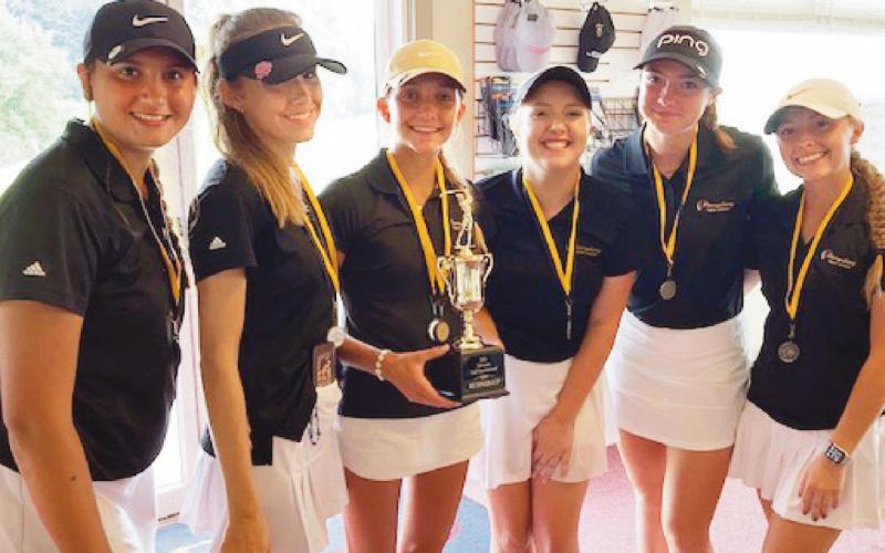 From left: Paige Feldkamp, Sophia Strzesynski, Sydney Deal, Summer Boedeker, Olivia Eisaman and Ariyah Ellis at the Sylvania Invitational at Eagle’s Landing.