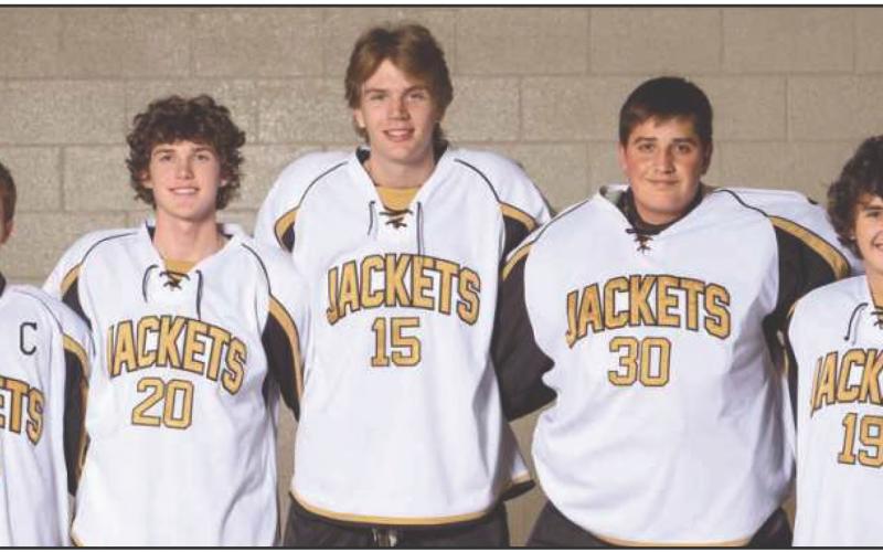 Perrysburg High School senior hockey players are, from left-Cody Schneider, Alex Wilhelm, Sam Bortz, Sam Yonker and Mackeane Hanley.