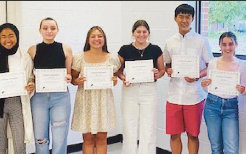 Speech and debate team: Debra Kemp, Mrs. Downs, Hanan Sjah, Linzy Taylor, Bella Aromas, Dakota Bach, Andy Chung, Anna Dawley, Merritt Backus and Mrs. Larimer.