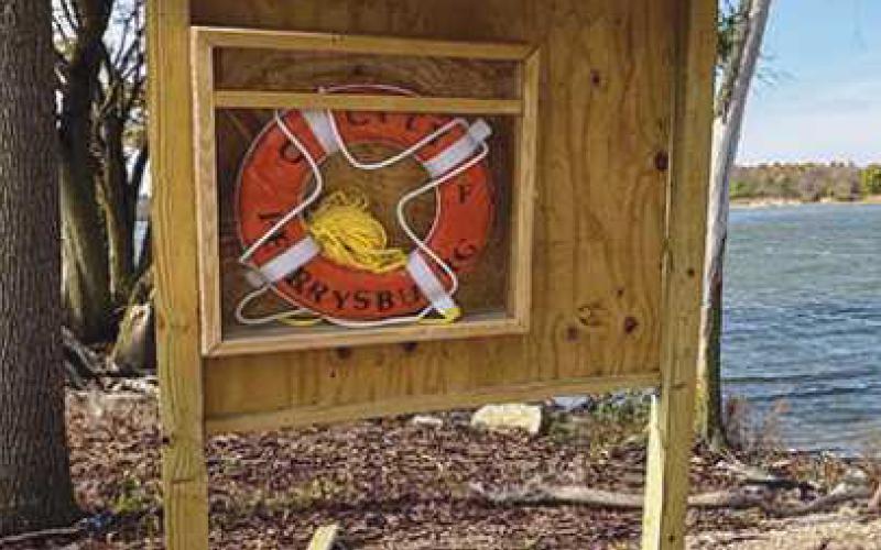 One of Courtney’s life ring stations, located at the Maple Street boat ramp along the Maumee River.