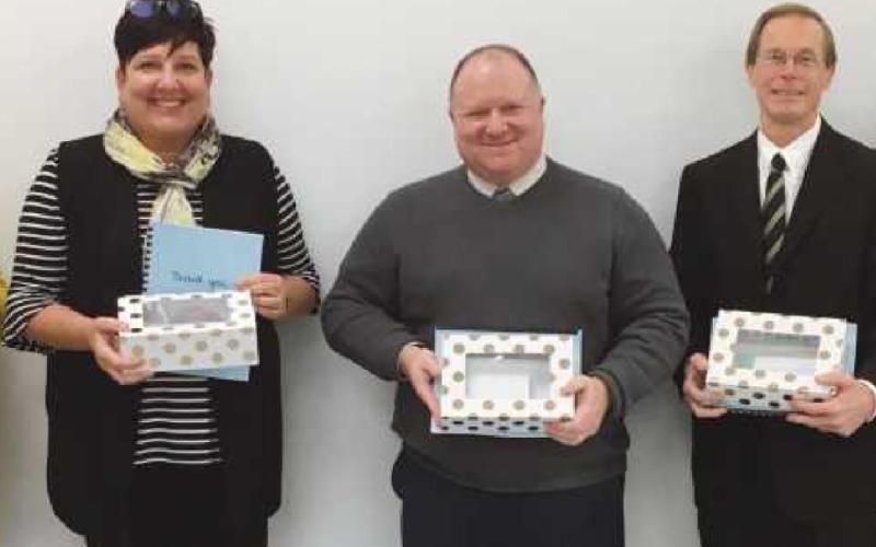 Perrysburg Board of Education was recognized for their work during School Board Recognition Month. From left are Sue Larimer, vice president; Lori Reffert; Eric Benington, president; Ray Pohlman and Kelly Ewbank.