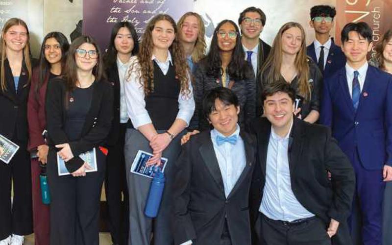 Front row, kneeling from left: Robbie Zhang and Jacob Nahhas. Back row, from left: Gabriella Briscoe, Kate Wu, Elyssa Hinesman, Ria Khatri, Marah Ariss, Elaine Tan, Annie Sawaya, Lilith Bohnsack, Maanya Parikh, Jordan Nahhas, Ella Hahn, Rishabh Jha, Alex Ban, Iris Weisstein, Sohan Gaddipati, Anushree Verma.