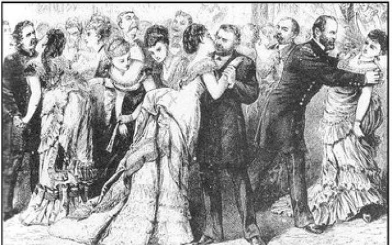 Kissing contest at Grant’s reception at Toledo’s Boody House.