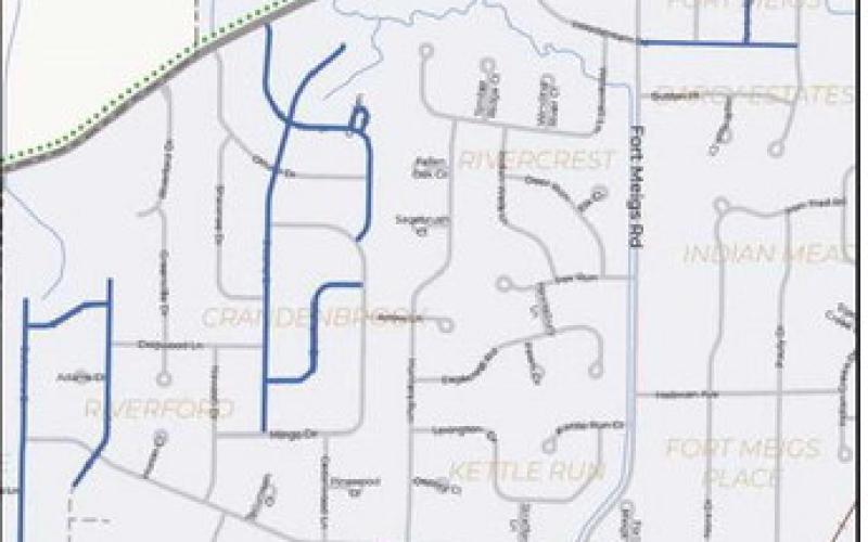 Roads included in the project are marked in blue. Picture courtesy of perrysburgoh.gov.