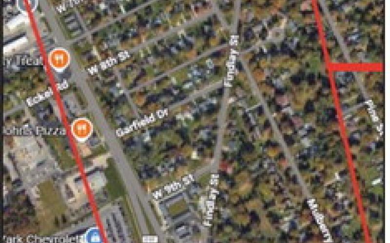 A map showing the Columbia Gas project site for the Mulberry Gas Main Accelerated Main Replacement Program (AMRP).