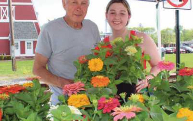 An assortment of pre-cut flowers for vases and other potted plants dot the marketplace on Thursdays.