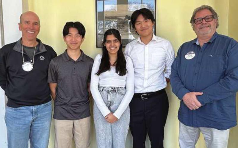 From left: Pete Allesee; Perrysburg High School speech contest winners Alex Ban, second place; Ria Khatri, first place; Robbie Zhang, third place, and Greg Rufty. Ria will be competing at the Rotary District 6600 competition on Saturday, April 5, in Sandusky.
