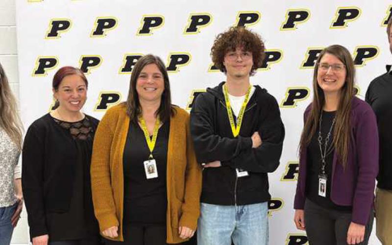 From left: Denise Phillips, board of education member; Christine Albright, director of careers and community service for Perrysburg Schools; Analisa Williams, PHS college and career readiness instructor; Lucas Caris; Rachel Zickar, director of communications for Perrysburg Schools, and Jeff Abke, director of development and alumni relations for Perrysburg Schools.