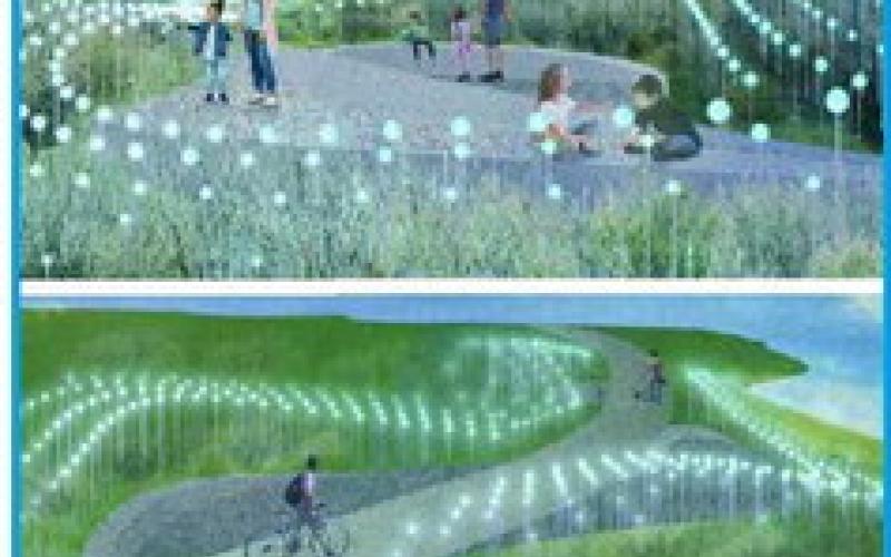 Above is an artist’s rendering of the glass “Field of Histories.”