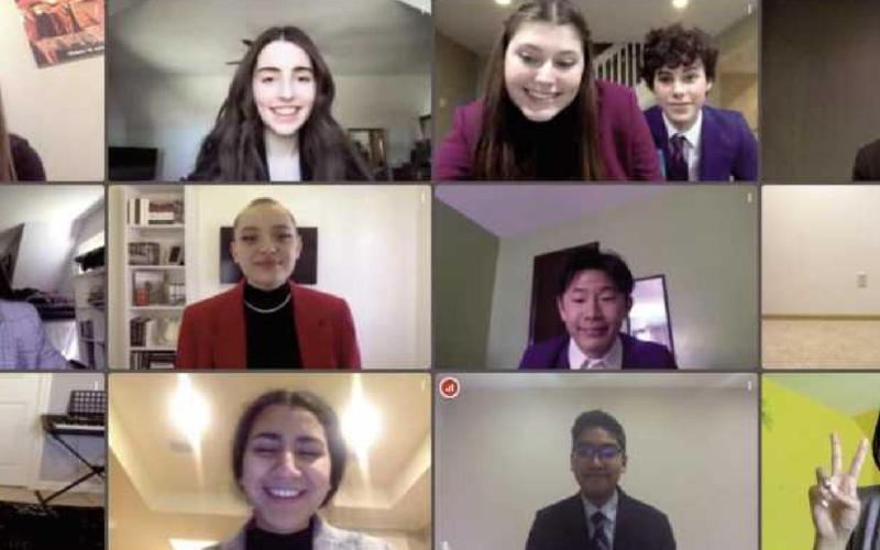 Bottom row, left to right: Rowan Creps, Yasmine Maklad, Nikhil Methi, Hanan Sjah. Middle row, left to right: Bella Aromas, Linzy Taylor, James Xiao, Sydney Rettig. Top row, left to right: Merritt Backus, Anna Dawley, Dakota Bach, Max Baca, Andy Chung. Not pictured: Andy Engelhart.