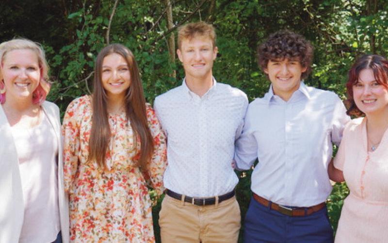 From left, Erica Fischbach, JA advisor; Shea Vaquera, Ian Crisenbery, Mackeane Hanley, Staci Morelli, JA advisor.