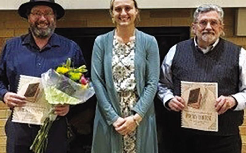 From left: Joseph DeMare, runner up; Aspen Short of Wood Haven Health Care, and Geoff Howes, winner.