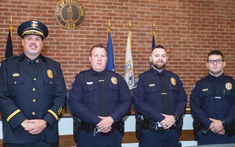 Chief Pat Jones, left, with officers John Growden, Devin Longeway and Konnor Owens.
