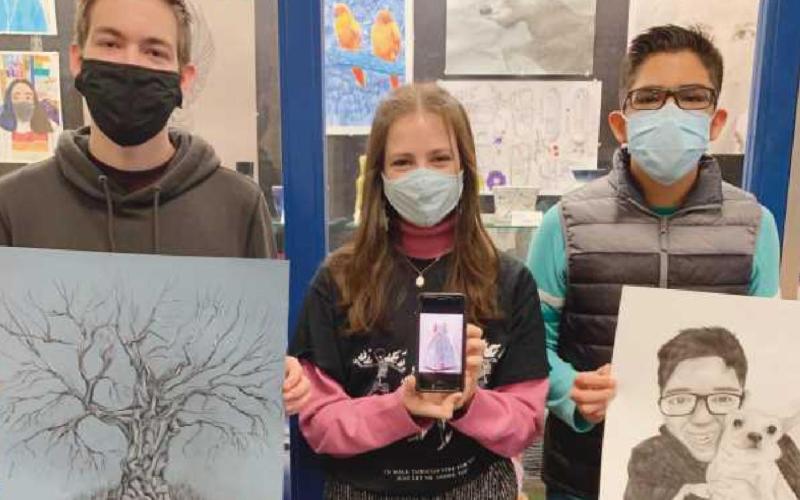 Ohio Governor’s Youth Art Exhibition state winners Parker Redwine, Rebekah Luce and Carlos Aguero.