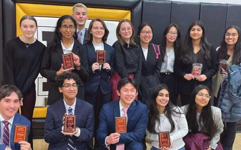 Toledo district speech and debate state qualifiers and first alternates are pictured, front row, from left: Tom Van Camp, Nikhil Methi, James Xiao, Shambhavi Brahme, Aymana Alam. Back row: Sydney Wolfinger, Tanisha Dakhawe, Max Baca, Lydia Williams, Ella Hahn, Cindy Ma, Kate Wu, Jia Thakker and Nithya Rajan.