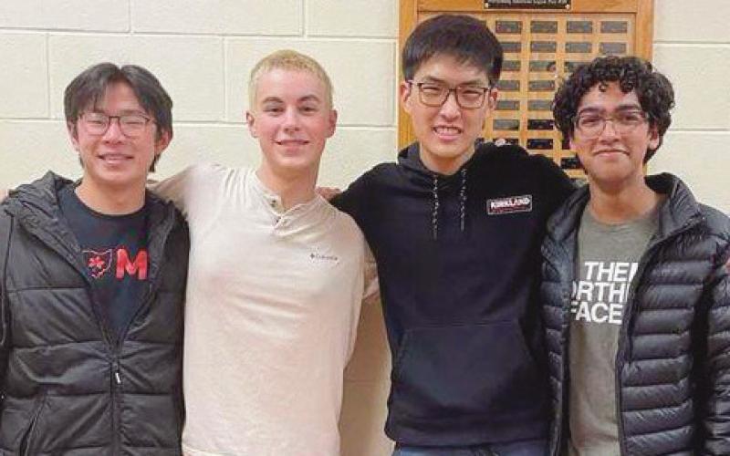 Senior officers and four-year state qualifiers, from left: James Xiao, Max Baca, Andy Chung and Nikhil Methi.