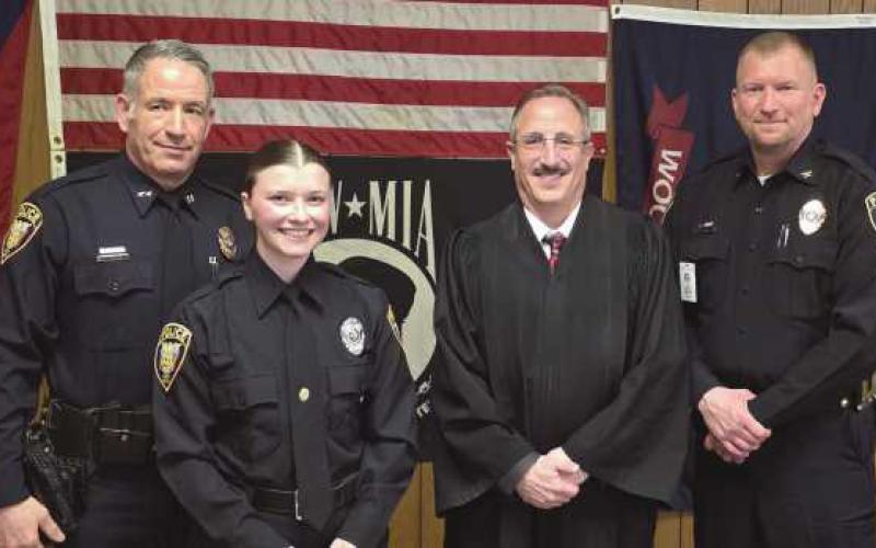 From left: Deputy Police Chief Jason Gladney, newly hired Patrol Officer Hannah Palacio, Perrysburg Municipal Court Judge Aram Matthew Ohanian and Police Chief Matt Gazarek.