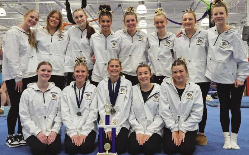 The Perrysburg High School gymnastics team at the Notre Dame Invitational