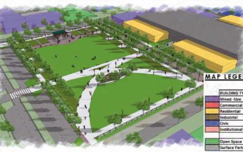 South Downtown–south of the railroad tracks, near the library and Commodore Building.