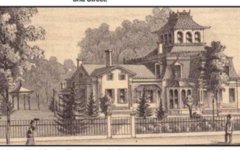 Dr. Peck later lived in the finest home in Perrysburg, located just east of the Commodore Perry statue. It burned in 1940. This is an artist’s rendition from the 1875 Wood and Lucas County Atlas.