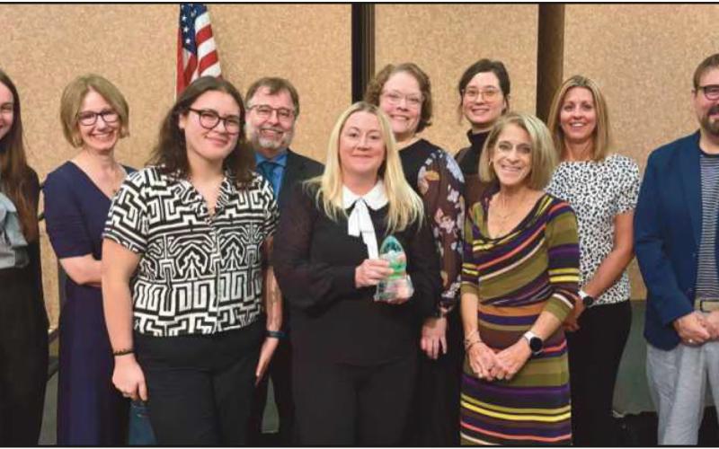 577 staff and board members at the presentation were, from left: Avery Bohman, Connie Stose, Isabelle Tucker, Mike Mummert, Kelly Hirsh, Heather Gallant, Samantha Day, Louann Cummings, Beth Lindhorst and Mike George.