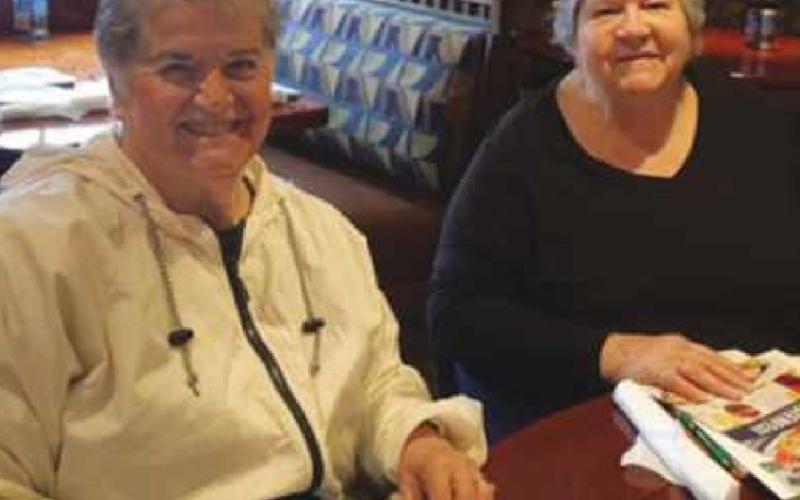 Dee Kroger and Pat Jacobsen enjoying Red Lobster after their tour of the 180th Fighter Wing.