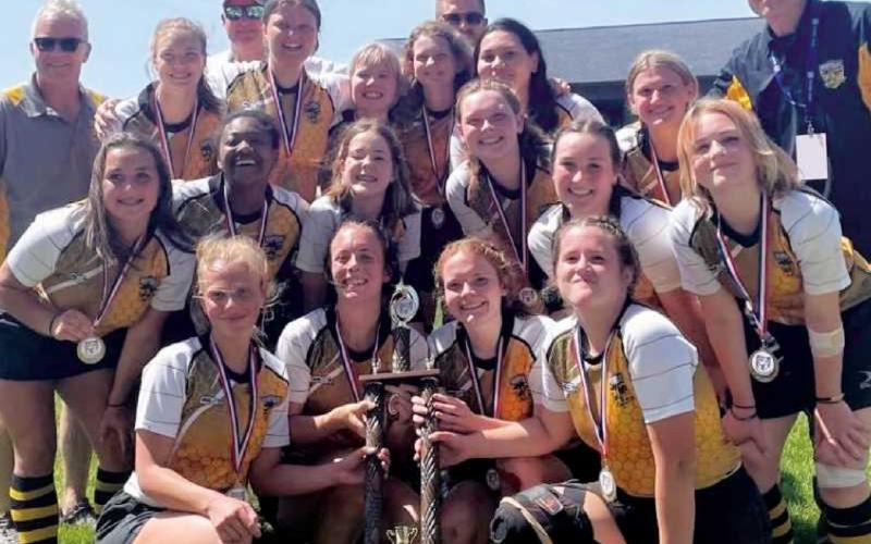 Members of the championship team are, front row from left: Captain Annie Hinkle, Olivia Allen, Keely Merrick, Molly Cherry. Middle row: Adina Castillo, Faith Smallwood, Catherine Kerber, Ailey Merrick, Evelyn Okenka, Alyvia Ross. Back row: Maggie Mantel, Emma Thomford, Sophie Rahe, Kate Magoun, Amara Perez and Kenzie Morris. Missing is Espi Perez. Coaches are Phil Gutkowski, Brandon Smith, Dan Ketterman and Marc Goddard.