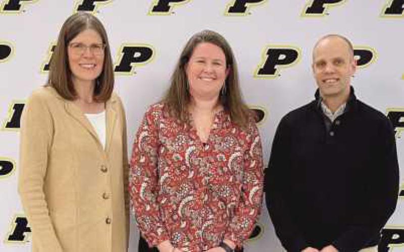 Left to right, Board of Education President Susan Rowland Miller, PHS mathematics teacher Tara Zechman and PHS Interim Principal Dave Dakolios.