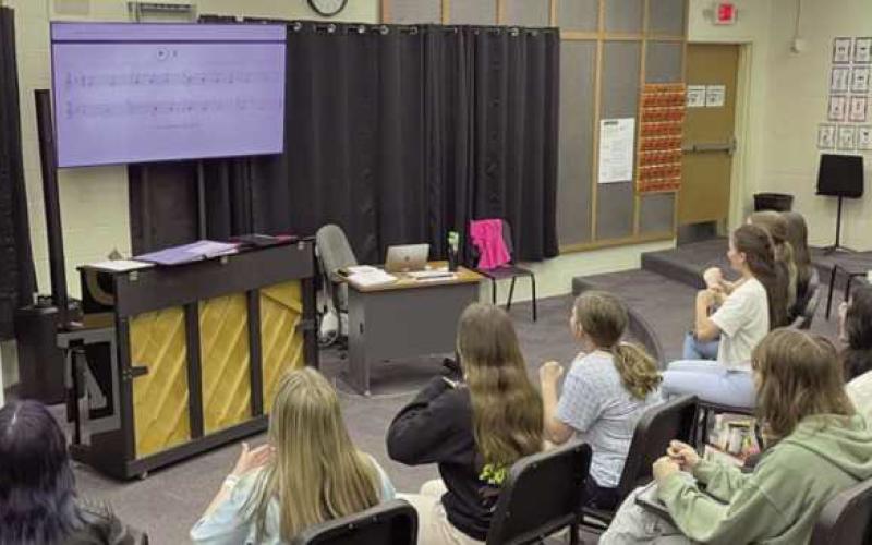 Perrysburg students practice a melody with Sight Reading Factory, a digital, on-demand sight-reading platform designed to help build music-reading skills.
