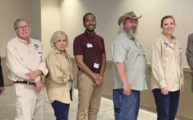 Accepting the award were members of Perrysburg’s Street Tree Commission. They are from left: Tyler Stevenson, urban forestry coordinator; Jim Hagen, Christine Ardley, Mark Easterling, Scott Kirby, Kali Sawaya and Dan Balser, ODNR division of forestry chief.