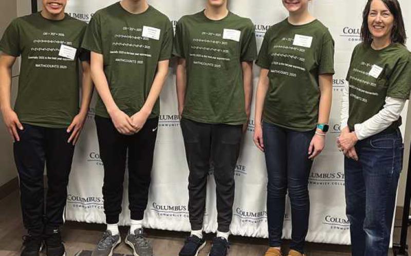From left, Santiago Rios-Sosa, Ashton Steinhauser, Bobby Namay, Gracie Borgelt and Coach Anne Brahier.