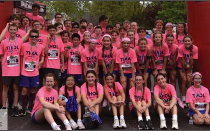 Saint Rose Middle School recently hosted its annual Teen High On Life week. Students celebrated their faith, served their community, learned from guest speakers about the issues facing students their age, and competed in either the sixth grade two-mile run or the seventh/eighth grade 5K. Pictured are students at the conclusion of the week’s festivities.