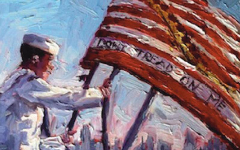 “Don’t Tread on Me” was painted by Kristen Dukat and was on exhibit in Way Public Library’s first Veterans Art Exhibit in November 2013.