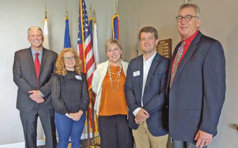 From left are Perrysburg Schools Superintendent Tom Hosler; chamber member Emily Musterman; Christine Best, director of Visit Perrysburg; Tim Ansted, chamber director, and Randy Drewyor, Perrysburg Schools treasurer.